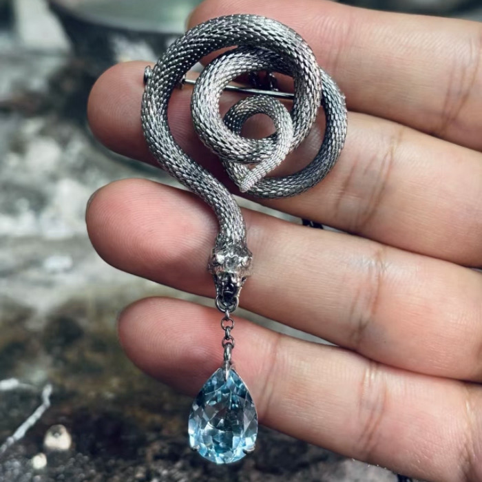 Realistic Silver Snake Pendant Necklace