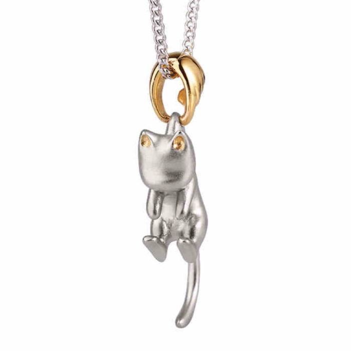 Cat-Shaped Silver Pendant Necklace and Earrings